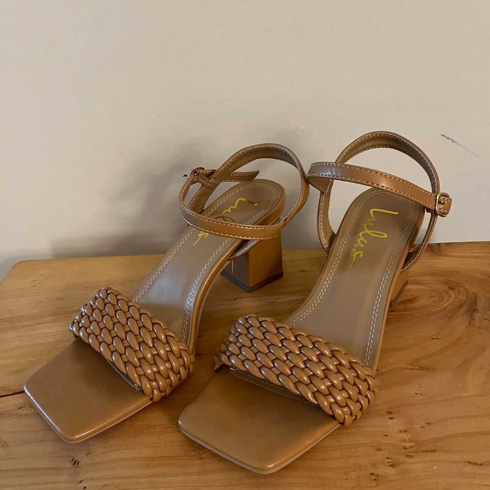 Lulus Tan Braided Strap Heels